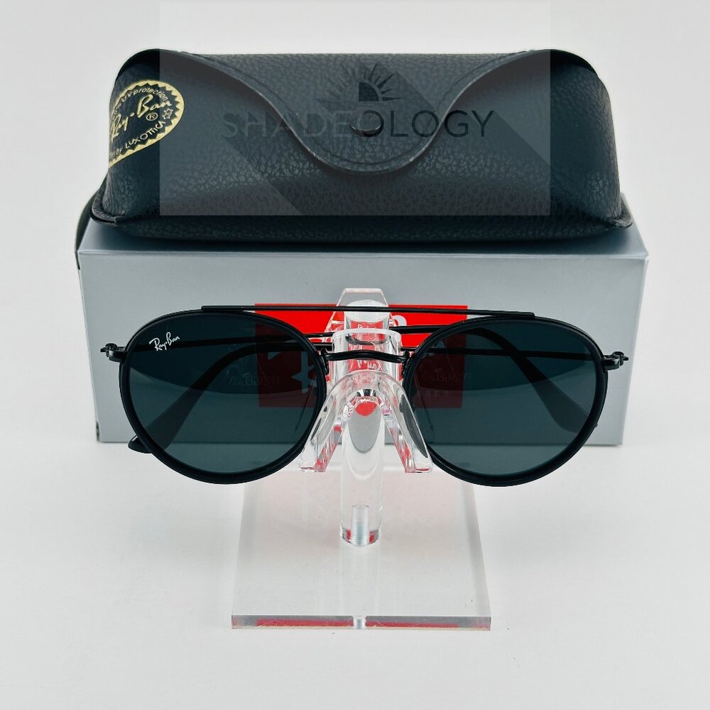 Ray-Ban RB3647N 002/R5 Sunglasses Unisex Double Round Bridge Black/Grey 51mm